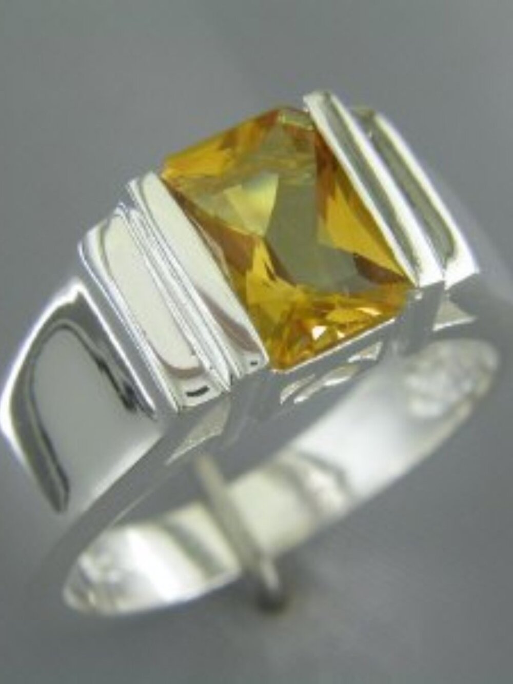Radiant-Cut Citrine Silver Ring in Sterling Silver